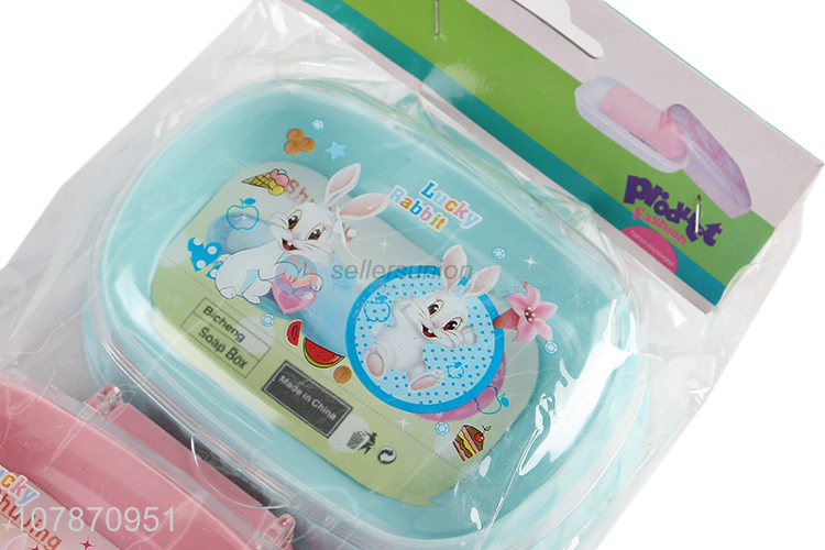 Good quality cartoon rabbit printed soap case travel soap box