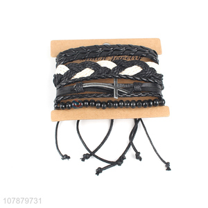 Wholesale cheap price black handmade braided bracelet set