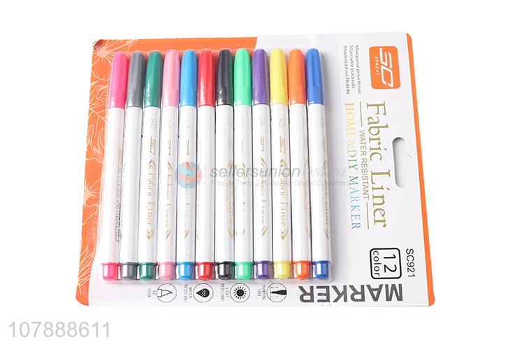 Low price 12 colors waterproof permanent fabric marker pen set