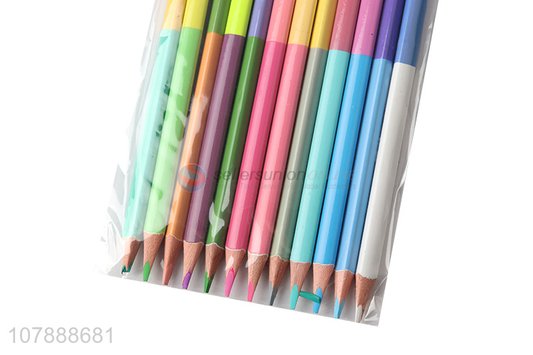 China manufacturer stationery 12 pieces double-ended wooden colored pencils