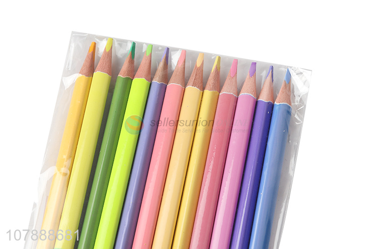 China manufacturer stationery 12 pieces double-ended wooden colored pencils
