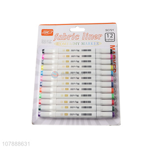 Good quality 12 colors permanent fabric markers textile marking pens