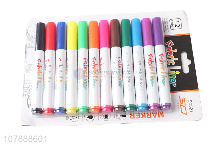 New arrival 12 colors fabric liner set permanent fabric marker pens