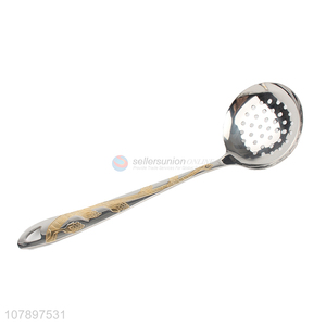 Low price wholesale silver stainless steel carving long handle colander