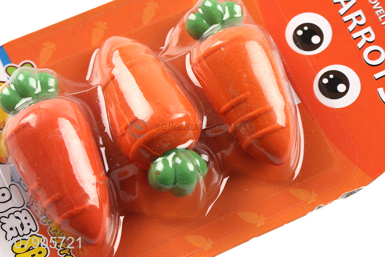 New Products 3 Pieces Carrot Shape Eraser For School And Office