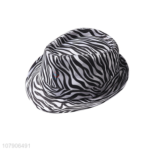 Yiwu wholesale popular zebra print fedora jazz hat event party supplies