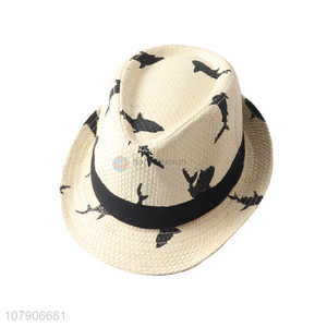 Yiwu wholesale dolphin printed paper straw hat summer fedora sun hat