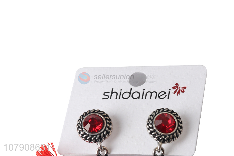 Factory price red long style tassel women earrings for jewelry
