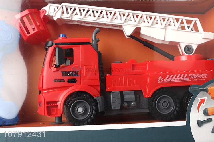 High quality plastic toy vechicle diy disassembly fire fighting truck toy