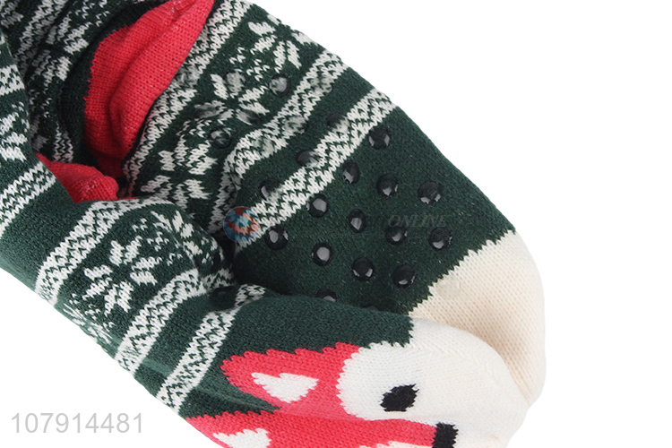 New product cartoon fox pattern women winter warm floor socks with sherpa fleece