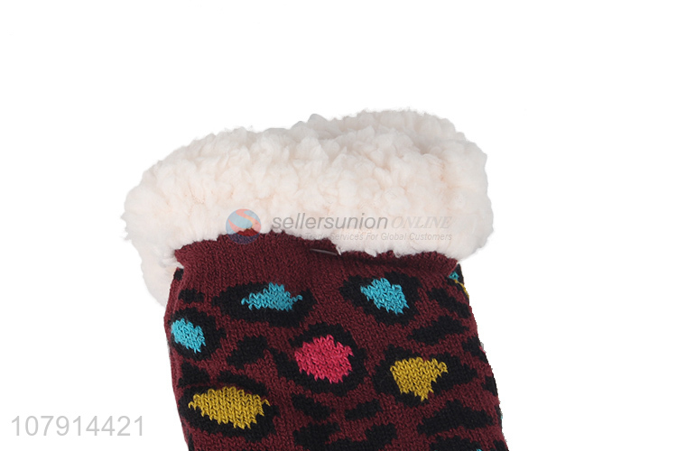 China manufacturer stylish leopard room socks anti-slip women winter floor socks