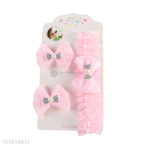 Wholesale Infant Kids Hair Accessory Fashion Bow Hairpin Headband Set