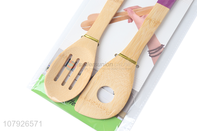 New arrival kitchen wares biodegradable rubber handle bamboo cooking tool set