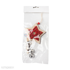 Wholesale Christmas decorations hanging hollowed wooden star pendant with bells