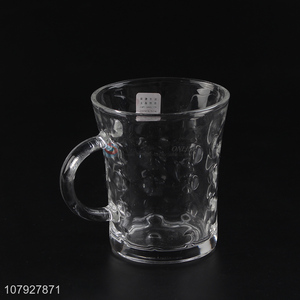Hot selling clear glass beer cup with handle glass drinking cup with handle