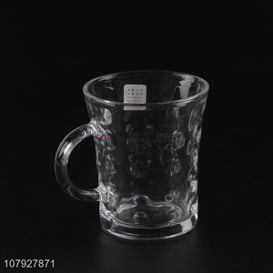 Hot selling clear glass beer cup with handle glass drinking cup with handle