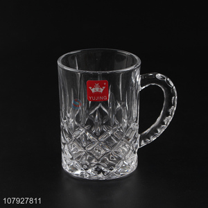 Low price clear household glass drinkware glass milk water beer cup with handle