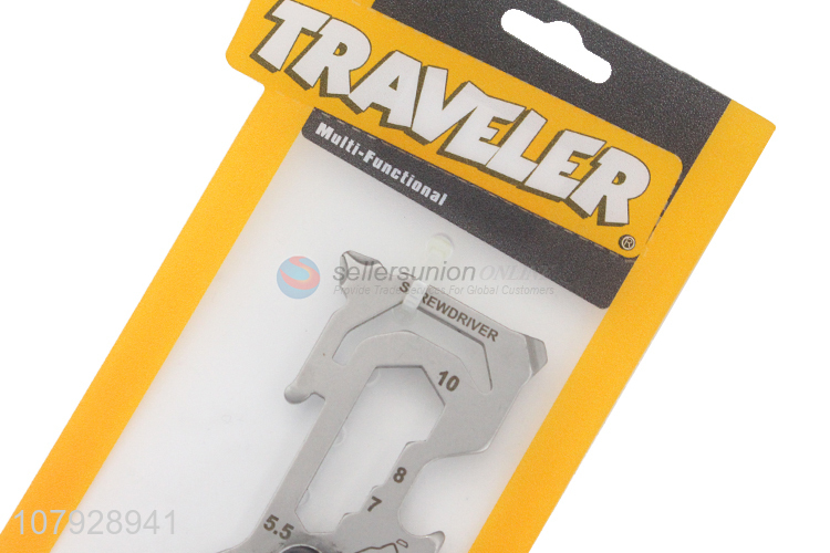 Factory price silver stainless steel multi-function keychain for outdoor