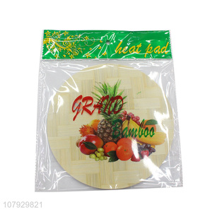 New products round bamboo printed heat insulation pad for kitchen