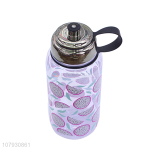 Good quality pitaya pattern plastic water bottle custom drinking bottle with handle