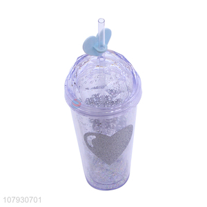 China <em>manufacturer</em> double walled cooffee juice cup with straw and lid