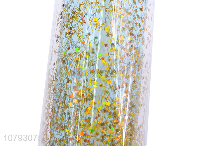 New arrival creative double-walled sequined plastic water bottle with straw