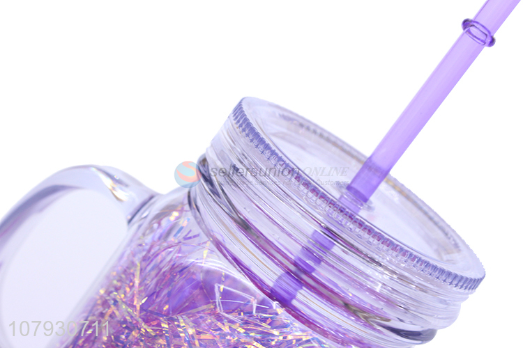 Latest arrival ladies travel mug plastic driniking cup with straw & handle