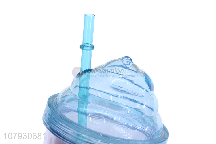 High quality reusable plastic water juice coffee cup with lid & straw