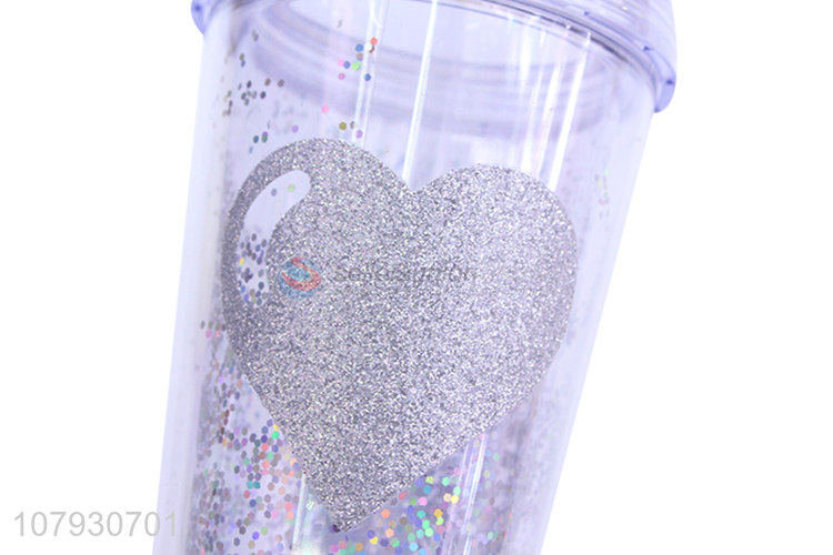 China manufacturer double walled cooffee juice cup with straw and lid