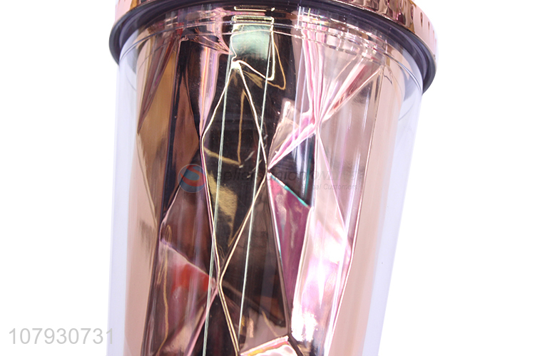Wholesale luxury metallic color plastic drinking cup coffee tumbler with straw
