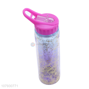 Online wholesale sequined straw drinking bottle plastic water bottle with straw
