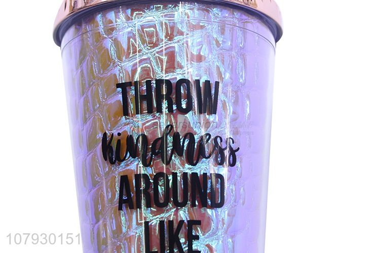 High quality fresh double walls plastic water cup with straw & lid
