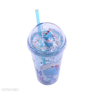 Popular product cartoon animal printed straw cup <em>travel</em> <em>mug</em> with straw