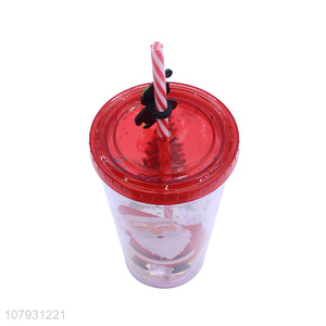 China <em>manufacturer</em> plastic straw cup Christmas drinking cup with straw
