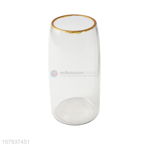 New arrival crystal clear glass flower plant vase with gold rim