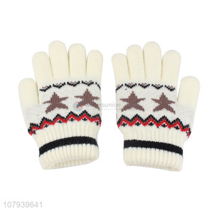 Good Quality Star Pattern Knitted Gloves Ladies Winter Warm Gloves