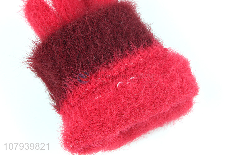 Factory Price Red Knitted Glove Ladies Winter Warm Gloves