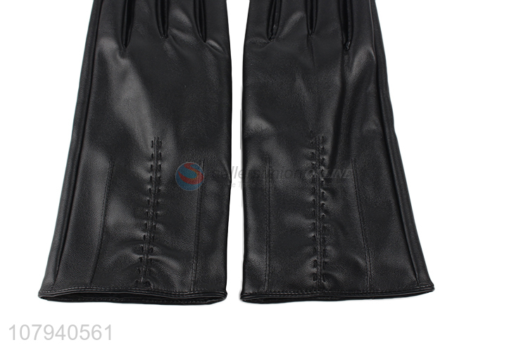 Wholesale men winter waterproof pu leather cycling gloves with fleece lining