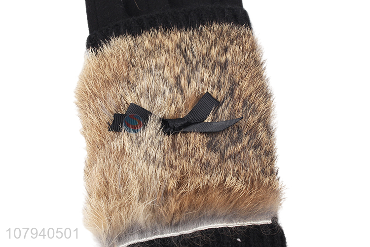 Wholesale ladies winter gloves real fur cycling gloves with high quality