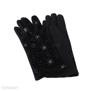 China <em>manufacturer</em> ladies winter gloves star printed suede cycling gloves