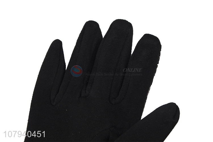 Factory price women winter gloves faux suede printed cycling sport gloves