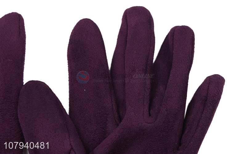 Factory supply ladies winter gloves faux suede faux fur mouth driving gloves