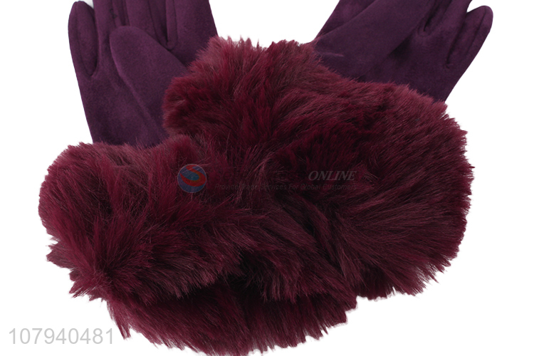 Factory supply ladies winter gloves faux suede faux fur mouth driving gloves