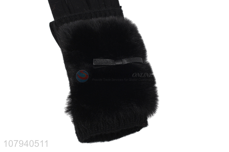 Hot selling fashionable women winter gloves faux fur car driving gloves