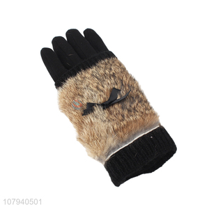 Wholesale ladies winter gloves real fur cycling gloves with high quality