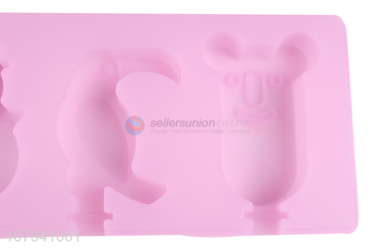 Creative design pink silicone popsicle mold with animal shape