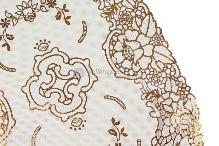 Top product cheap luxury hollowed out gold pvc plastic placemats