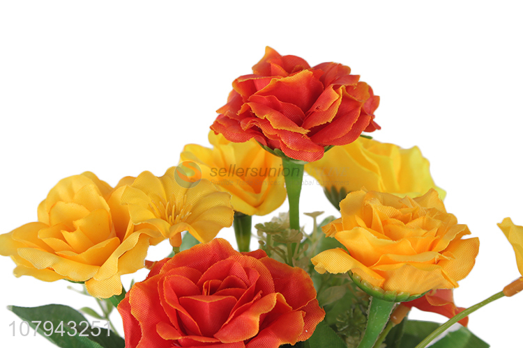 Good selling simulation flower artificial rose pot with woven basket