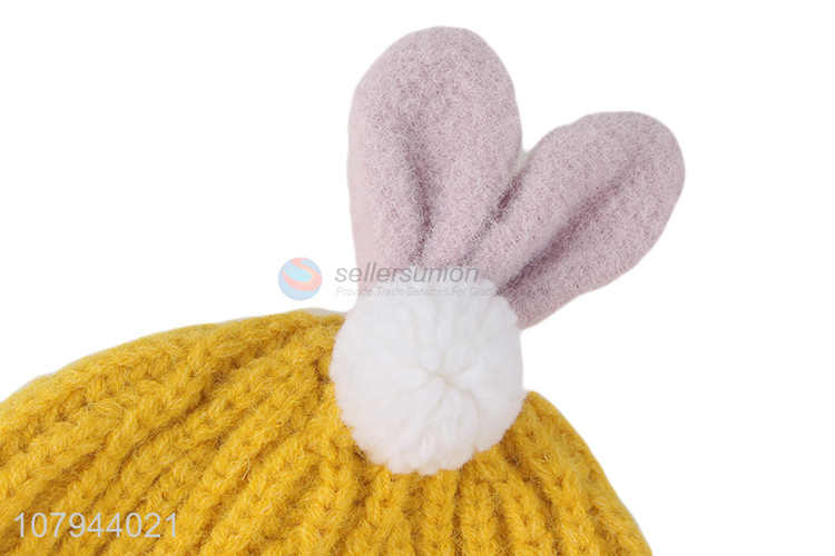 Factory supply lovely baby kids winter knitted beanie cap rabbit ear hat