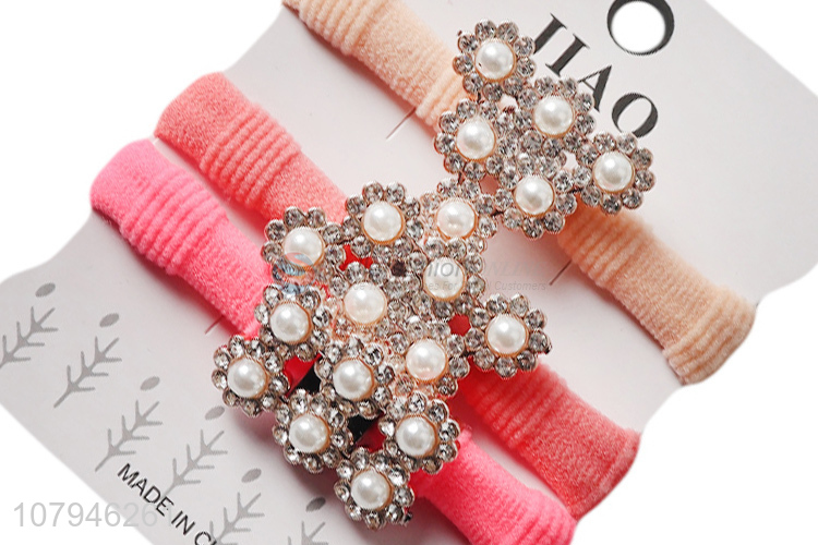 Good wholesale price pearl head rope temperament hair ring for ladies